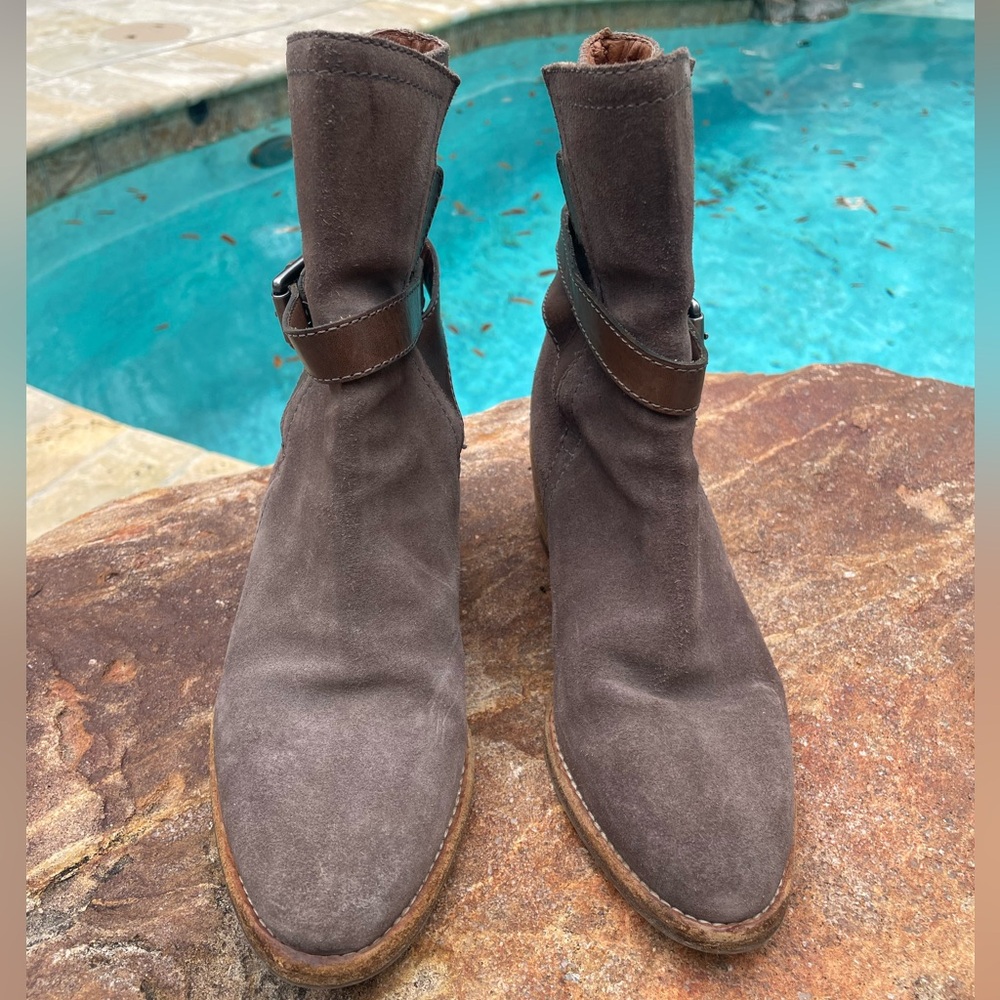 All Saints Suede Boots Leather Strap Buckle